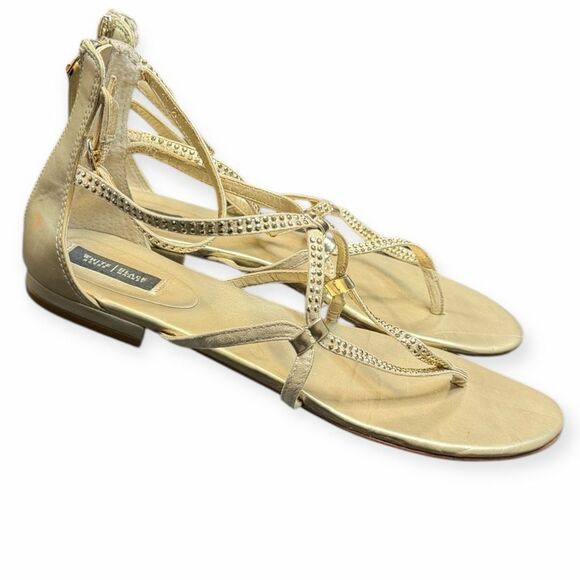WHITE HOUSE BLACK MARKET Women’s Gold Rhinestone Strappy Flat Sandals Size 10 - Picture 2 of 8